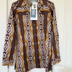 Silver Jeans Women's Button Down Shirt - Brown and Yellow